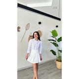 Altunay Atölye Yüksek Bel Pileli Beyaz Şort Etek – A Kesim Mini Skort - 38