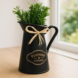 Altunhome DEKORATİF PLASTİK SAKSI SİYAH PLASTİK SURAHİ FORM GARDEN YAZILI 10*25 cm