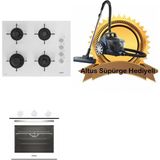 Altus 2'li Beyaz Cam Ankastre Set 321 W - 159 Dw 65CM Ocak - (Altus Süpürge Hediyeli)