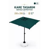 Alubrella Yeşil 210X210 Kare 8 Çelik Tel Bahçe Şemsiyesi Bidonlu