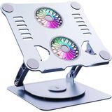 Alüminyum 360 Derece Ayarlanabilir Metal Laptop Standı Rgb Çift Fanlı Sogutucu Premium Serisi Notebook Tutucu - Gri