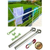 Alüminyum Balkon Çamaşır Askılığı Yuvarlak Korkuluklar Için (Çamaşır Ipi Hediyeli) Kurutmalık Demiriçamaşır Askısı - 1 Adet