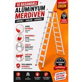 Alüminyum Çift Çıkışlı Merdiven 10 Basamak Kaymaz Ayaklı Ev Tipi Merdiven