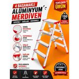 Alüminyum Çift Çıkışlı Merdiven 4 Basamak Kaymaz Ayaklı Ev Tipi Merdiven