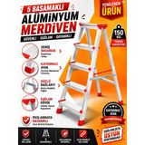 Alüminyum Çift Çıkışlı Merdiven 5 Basamak Kaymaz Ayaklı Ev Tipi Merdiven
