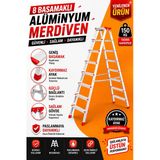 Alüminyum Çift Çıkışlı Merdiven 8 Basamak Kaymaz Ayaklı Ev Tipi Merdiven