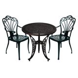 Aluminyum Döküm Bahçe Veranda Balkon Oturma Grubu 3 Parça 2 Koltuk Kolçaklı Sandalye 1 Masa Takımı Set Dış Mekan Outdoor Mat Siyah Elektrostatik Fırın Boyalı Teras