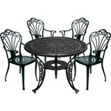 Alüminyum Döküm Bahçe Veranda Balkon Oturma Grubu 5 Parça 4 Koltuk Kolçaklı Sandalye 1 Masa Takımı Set Dış Mekan Outdoor Mat Siyah Elektrostatik Fırın Boyalı Teras - Geometrik - 10