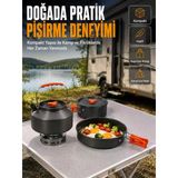Alüminyum Kamp Pişirme Seti Katlanabilir Kulplu Çaydanlık Tencere Tava Outdoor Yemek Seti - Lisinya