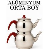 Alüminyum Küre Çaydanlık Orta Boy Kahverengi Kulp