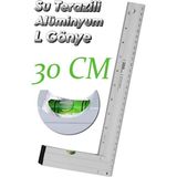 Alüminyum L Gönye Su Terazili Cetvel Kaynak Kaynakçı Marangoz Gönyesi 300 mm - Metal - Metalik Gri