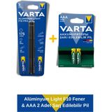 Aluminyum Light F10 Fener & Power Şarj Edilebilir Ince Kalem Pil 1000MAH Aaa 2 Adet - Siyah