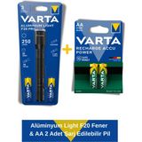 Aluminyum Light F20 Fener & Power Şarj Edilebilir Kalem Pil 2100MAH Aa 2 Adet - Siyah