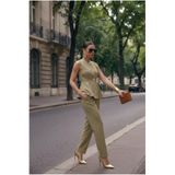 ALURA MODA Çağla Yeşili Gold Düğmeli Peplum Yelek Ve Geniş Paça Pantolon İkili Takım
