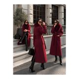 ALURA MODA Kadın Kürk Yaka Detaylı Kuşaklı Uzun Kaban / Palto