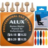 Alux 0.18 Pramid Kısa Sap Bağlama Teli Akort Cihazı + Akgürgen Burgu + Tezene + Eşik 5'li Set