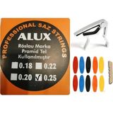 Alux 0.25 Divan Bağlama Piramit Tel Seti + Metal Kelepçe + 10 Adet Numaralı Tezene+Eşik