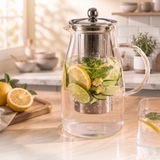 Alvenda Home Detoks Sürahisi - 1500 ml - Paslanmaz Çelik Filtre - Cam