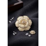 Alvenda Home Gold Krem Renk Zirkon Taşlı Gül Model Broş TJ-BR492