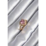 Alvenda Home Pirinç Gold Renk Pembe Zirkon Taşlı Charm Kalp Model Kadın Yüzük TJ-BYK2951