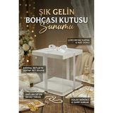 Alvenya Beyaz Gelin Bohçası İçin Şeffaf Hediye Kutusu – Lüks Sunum Bohça Kutusu (33.5x33.5x26 cm)