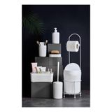 Alvera 7 Parça Beyaz Banyo Seti Metal Stantlı Kovalı Wc Kağıtlık Kozmetik Kutusu Diş Fırçalık ve Sabunlukla