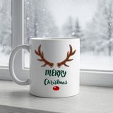 Alvera Merry Christmas Yazılı Geyik Boynuzlu Yılbaşı Kupası Model 212 Baskılı Seramik Kahve Kupası - Standart - Renkli