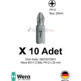 Alveta Wera 851/1 Z PH2 x 25mm Tornavida Ucu 10 Adet | Vidalama Bits Uç Seti Profesyonel Seri