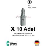 Alveta Wera 855/1 Z PZ1 x 25mm Tornavida Ucu 10 Adet | Pozidriv Vidalama Bits Seti Profesyonel Seri