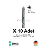 Alveta Wera 855/4 TZ PZ1 x 50mm Tornavida Ucu 10 Adet | Pozidriv Vidalama Bits Seti Profesyonel Seri