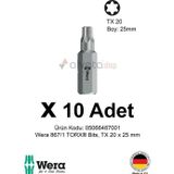 Alveta Wera 867/1 TORX TX20 x 25mm Tornavida Ucu 10 Adet | Torx Vidalama Bits Seti Profesyonel Seri