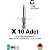Alveta Wera 867/4 Z TORX TX20 x 50mm Tornavida Ucu 10 Adet | Yıldız Vidalama Bits Seti Uzun Seri