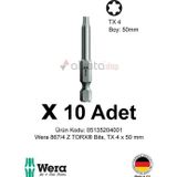 Alveta Wera 867/4 Z TORX TX4 x 50mm Tornavida Ucu 10 Adet | Torx Vidalama Bits Seti Profesyonel Seri