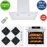 Alveus AFM Serisi RM3 Beyaz Cam Turbo+Soğutma Dijital Dokunmatik 3'lü Ankastre Set (Fırın + Ocak + D