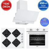 Alveus Afm Serisi Wh1 Turbo 6 Prog. Beyaz Cam 3'Lü Ankastre Set ( Fırın + Ocak + Davlumbaz)