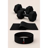 Alvin Spor 6 mm Pilates Minderi + 2 Adet 1 kg Dambıl + Pamuklu A Kalite Squat Bandı Fitness Egzersiz Seti