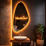 Alvora Led'li Lazer Kumlamalı Lavabo & Banyo Aynası (Dokunmatik Sensörlü) amber ledli 90 x 45