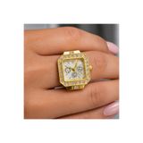 Alvora Lüks Parmak Saati Vintage Kuvars Yüzük Saat Kare Paslanmaz Çelik Alaşım Altın Gümüş Rose Gold Kronograf Elastik