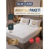 Alw Care Fırsat Paketi Sıvı Geçirmez Havlu Fitted Çift Kişilik Alez + 2 Adet Havlu Yastık Alezi - Beyaz