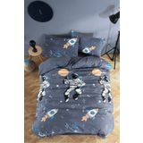 Always Çarşafı Lastikli Çift Taraflı Tek Kişilik Nevresim Takımı Astronot-gri