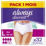 Always Discreet inkontinans pantolon beden L (32 külot) aylık paket, Plus, gizli koruma ve yüksek gücü, koku nötralize edici, 4 x 8 adet
