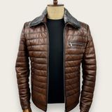Always Leather 3XL Erkek Kahverengi Kürklü Yakalı Usta Işi Deri Mont Özel Tasarım