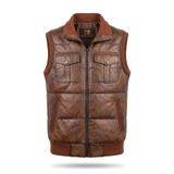 Always Leather DEMİR ERKEK DERİ YELEK -%100 Hakiki Deri Çok Cepli Şişme Günlük Kışlık Yelek Kahverengi S
