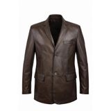 Always Leather Erkek Hakiki Deri Blazer Ceket Kahverengi | Klasik Yaka, Düğmeli, Cep Detaylı