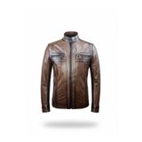 Always Leather Erkek Hakiki Deri Ceket – Kahverengi, Dik Yaka, Fermuarlı, Cepli Kahverengi 5XL