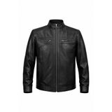 Always Leather Erkek Hakiki Deri Kahverengi Dik Yaka Ceket | Kapitoneli Astarlı, Fermuarlı, Çift Göğüs Cepli Siyah XL
