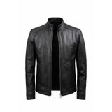 Always Leather Erkek Hakiki Deri Siyah Dik Yaka Fermuarlı Ceket | Minimal Tasarım, Şık ve Günlük Kullanım Siyah S