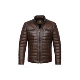 Always Leather Erkek Hakiki Kuzu Derisi Hakim Yaka Slim Fit Şişme Deri Mont Fındık S