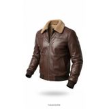 Always Leather Erkek İçi Kürklü Hakiki Deri Pilot Mont - Kışlık Bomber Ceket Kahverengi S