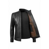 Always Leather Erkek Kahverengi Hakiki Deri Ceket – Dik Yaka, Puntolu Kapitone Astar, Fermuarlı, Cepli Siyah L